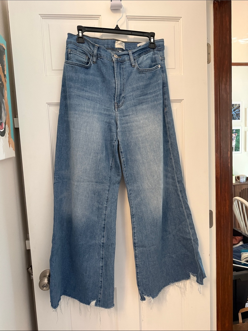 Frame Denim Distressed Wide-Leg Blue Jeans